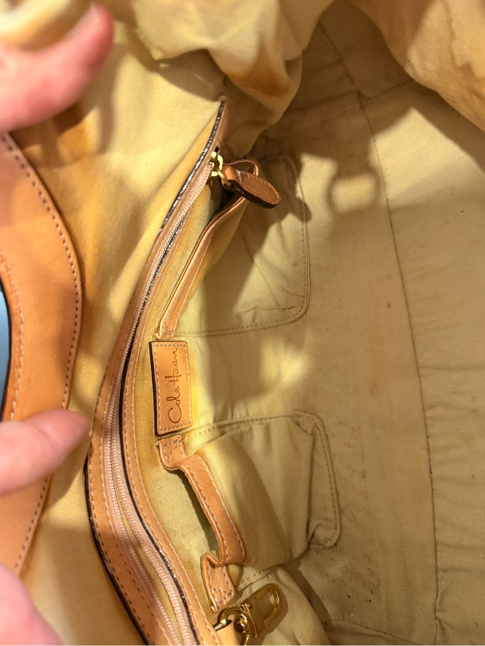Cole Haan Woven Tan Leather Shoulder Bag with Gold-Tone Chain - Picture 11 of 15